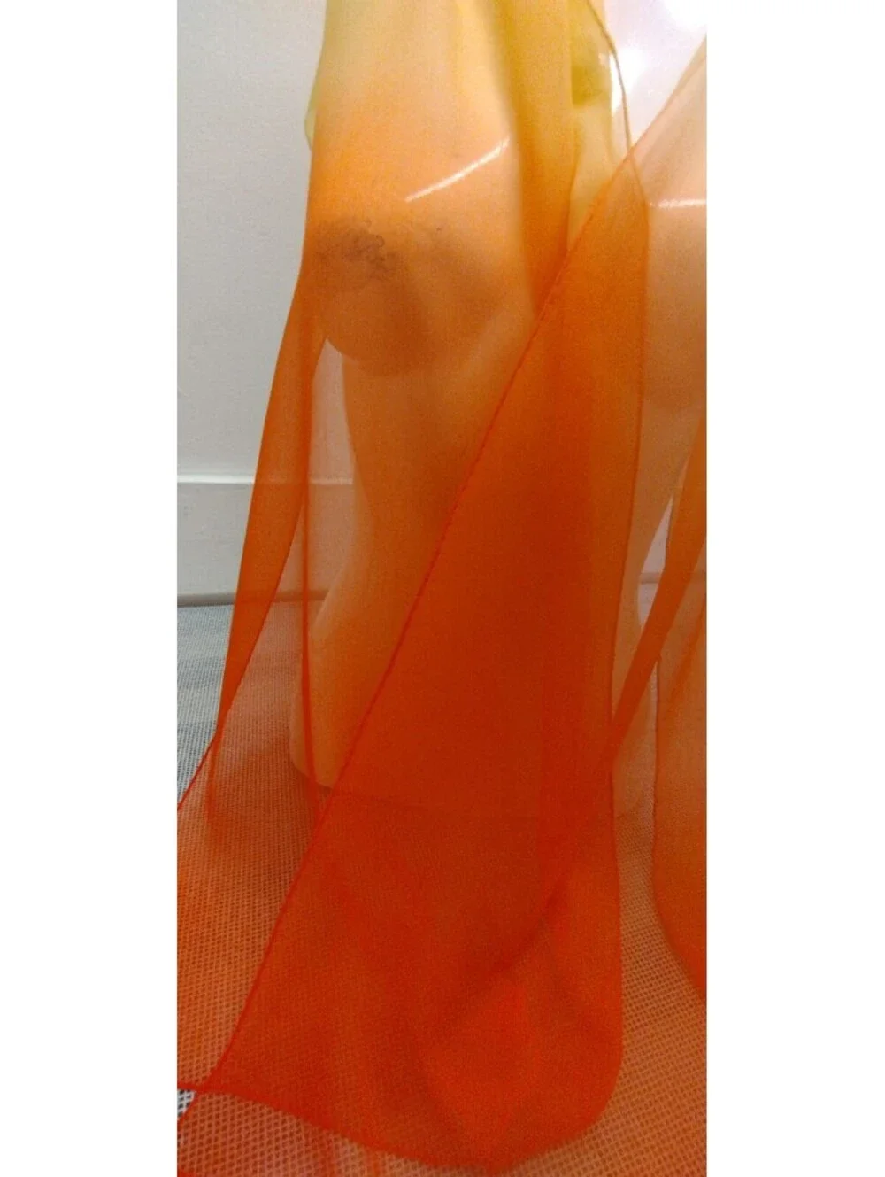 Vintage 50s 1960s Silk Chiffon Scarf Orange Yellow Hand Rolled Edges SEE IMAGES